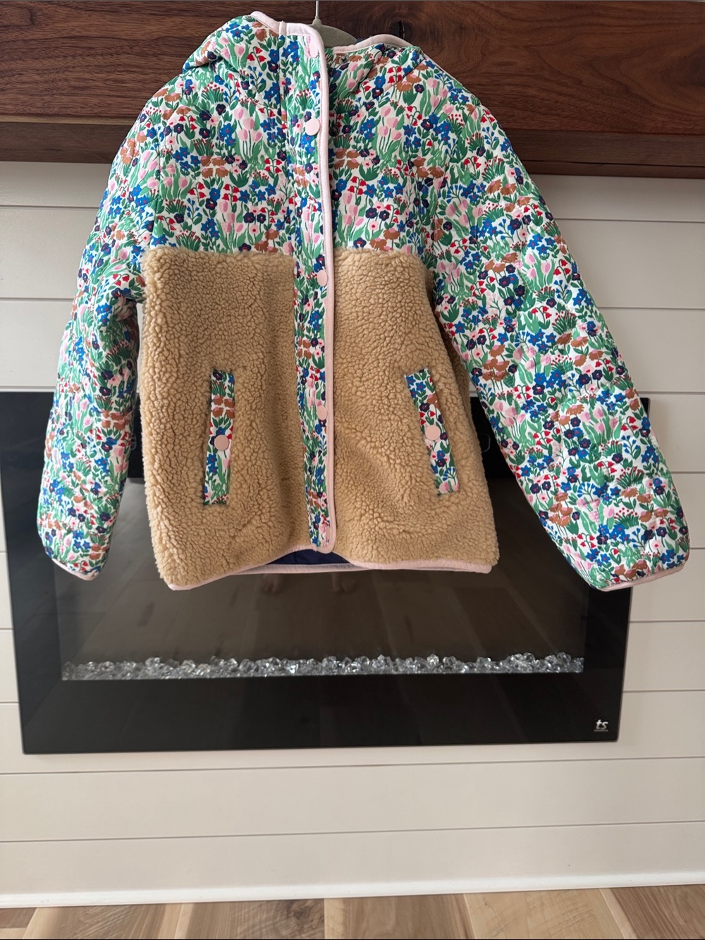 Boden Floral Quilted Puffer Jacket with Tan Sherpa